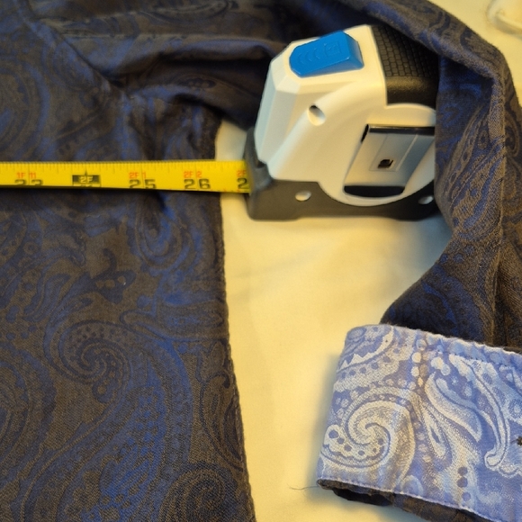 Tasso Elba Men's Vibrant Blue and Black Paisley Button Down Long Sleeve Shirt - Picture 6 of 16